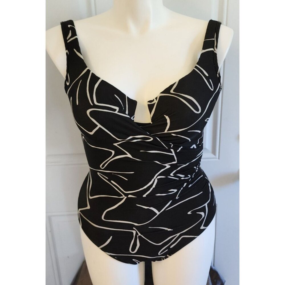 Miraclesuit Faux Wrap One Piece Swimsuit Slimming Shaping Black/White Size 10